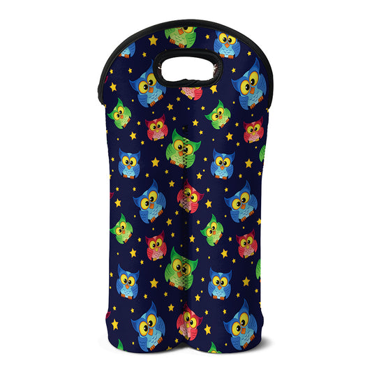 Owl And Star Pattern Print Double Neoprene Wine Tote