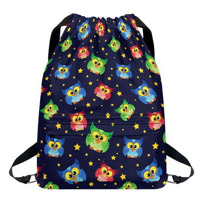 Owl And Star Pattern Print Drawstring Backpack