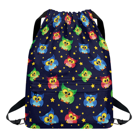 Owl And Star Pattern Print Drawstring Backpack