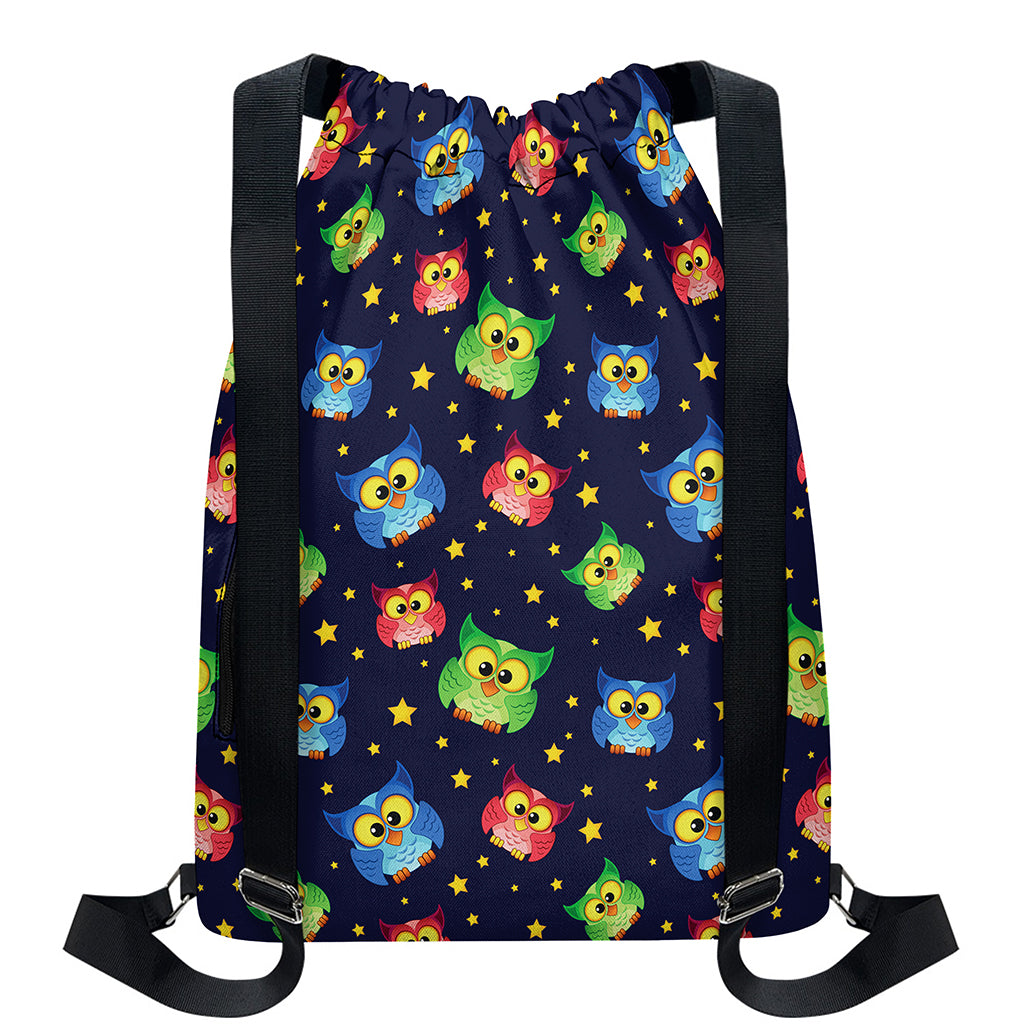 Owl And Star Pattern Print Drawstring Backpack