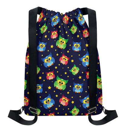 Owl And Star Pattern Print Drawstring Backpack