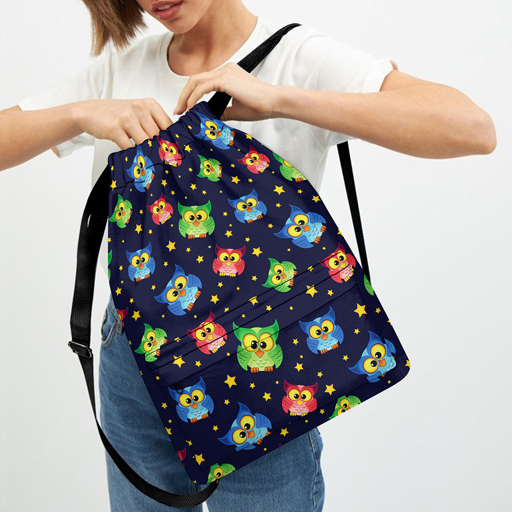 Owl And Star Pattern Print Drawstring Backpack