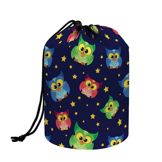 Owl And Star Pattern Print Drawstring Makeup Bag