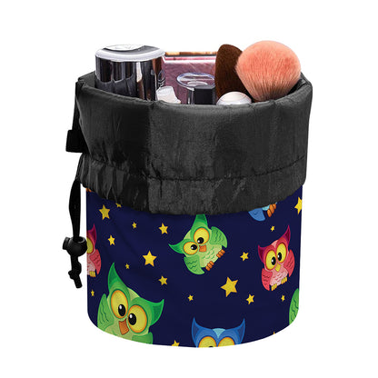 Owl And Star Pattern Print Drawstring Makeup Bag
