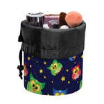 Owl And Star Pattern Print Drawstring Makeup Bag