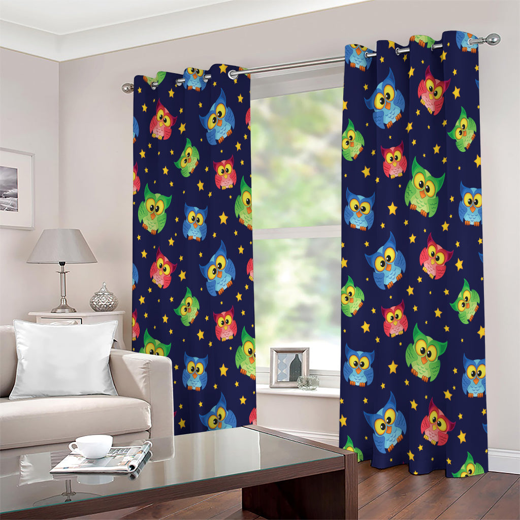 Owl And Star Pattern Print Extra Wide Grommet Curtains