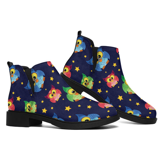 Owl And Star Pattern Print Flat Ankle Boots
