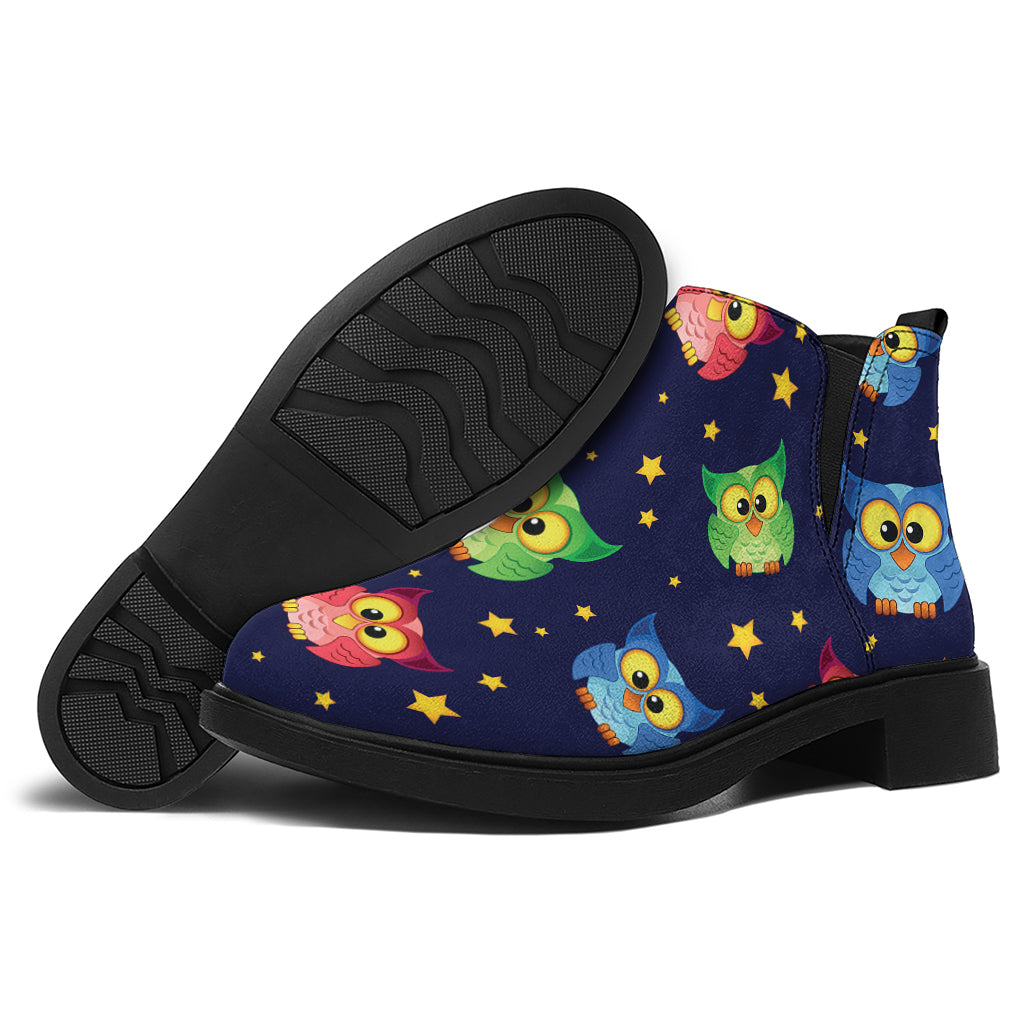 Owl And Star Pattern Print Flat Ankle Boots