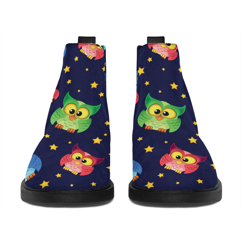 Owl And Star Pattern Print Flat Ankle Boots
