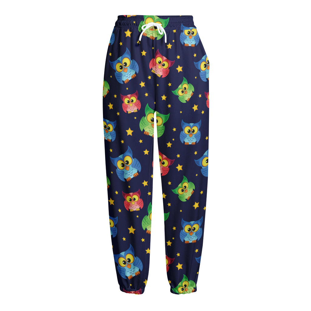 Owl And Star Pattern Print Fleece Lined Knit Pants
