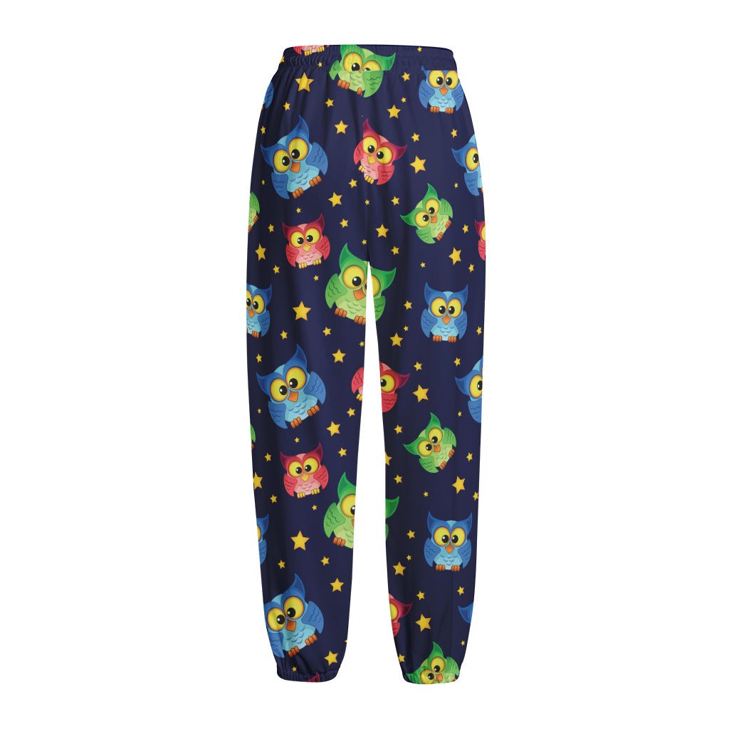 Owl And Star Pattern Print Fleece Lined Knit Pants