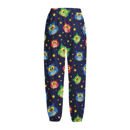 Owl And Star Pattern Print Fleece Lined Knit Pants