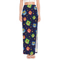 Owl And Star Pattern Print High Slit Maxi Skirt
