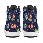 Owl And Star Pattern Print High Top Leather Sneakers