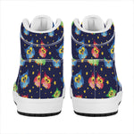 Owl And Star Pattern Print High Top Leather Sneakers