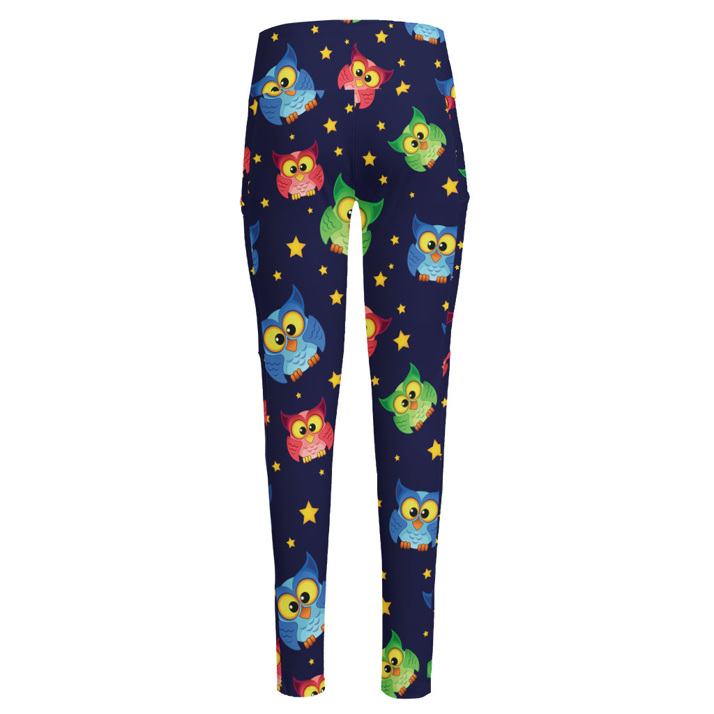 Owl And Star Pattern Print High-Waisted Pocket Leggings