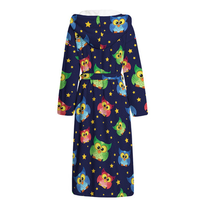 Owl And Star Pattern Print Hooded Bathrobe