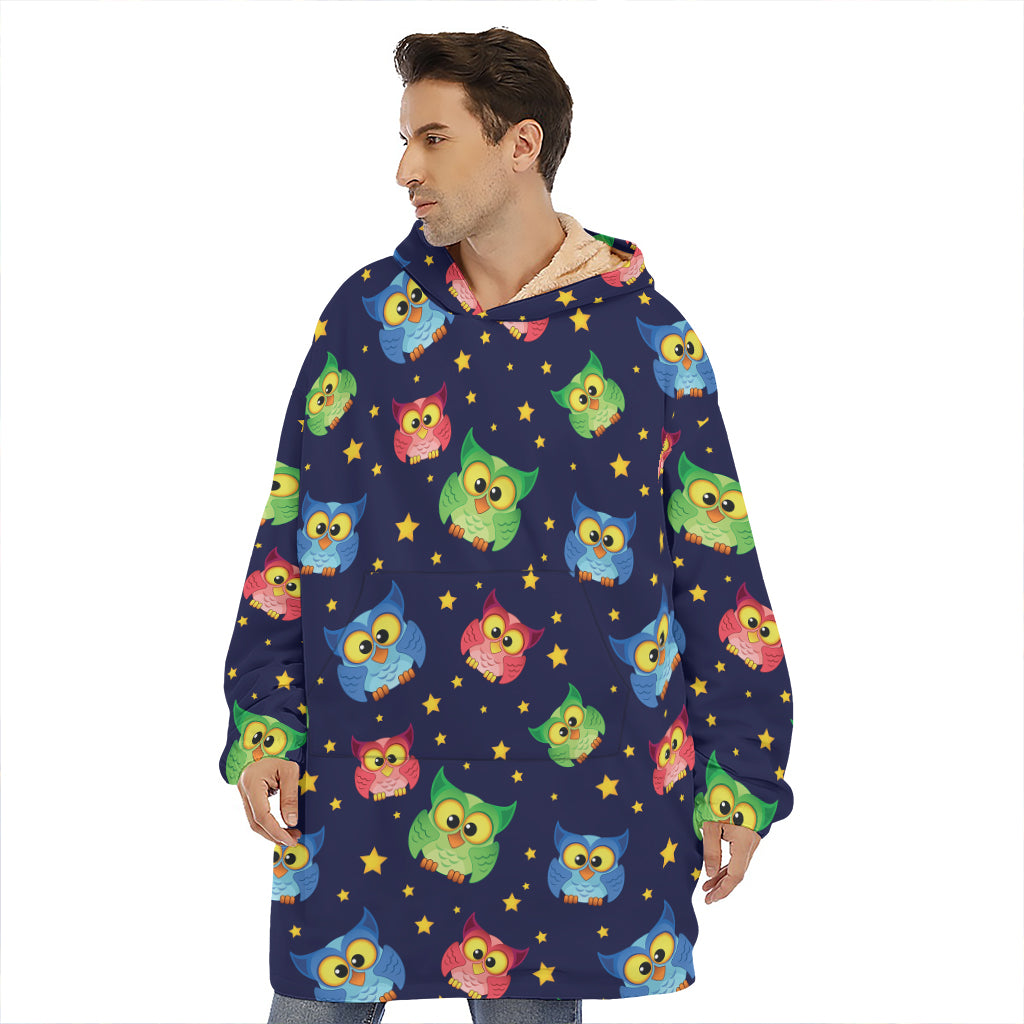 Owl And Star Pattern Print Hoodie Blanket
