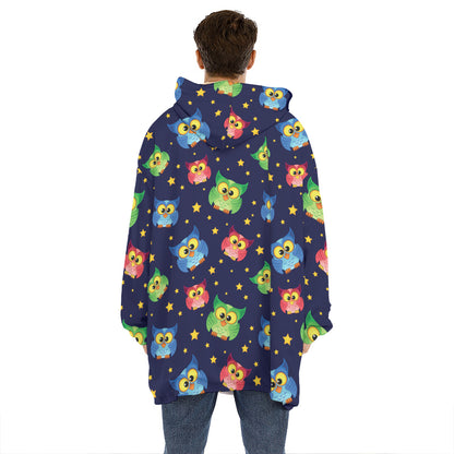 Owl And Star Pattern Print Hoodie Blanket