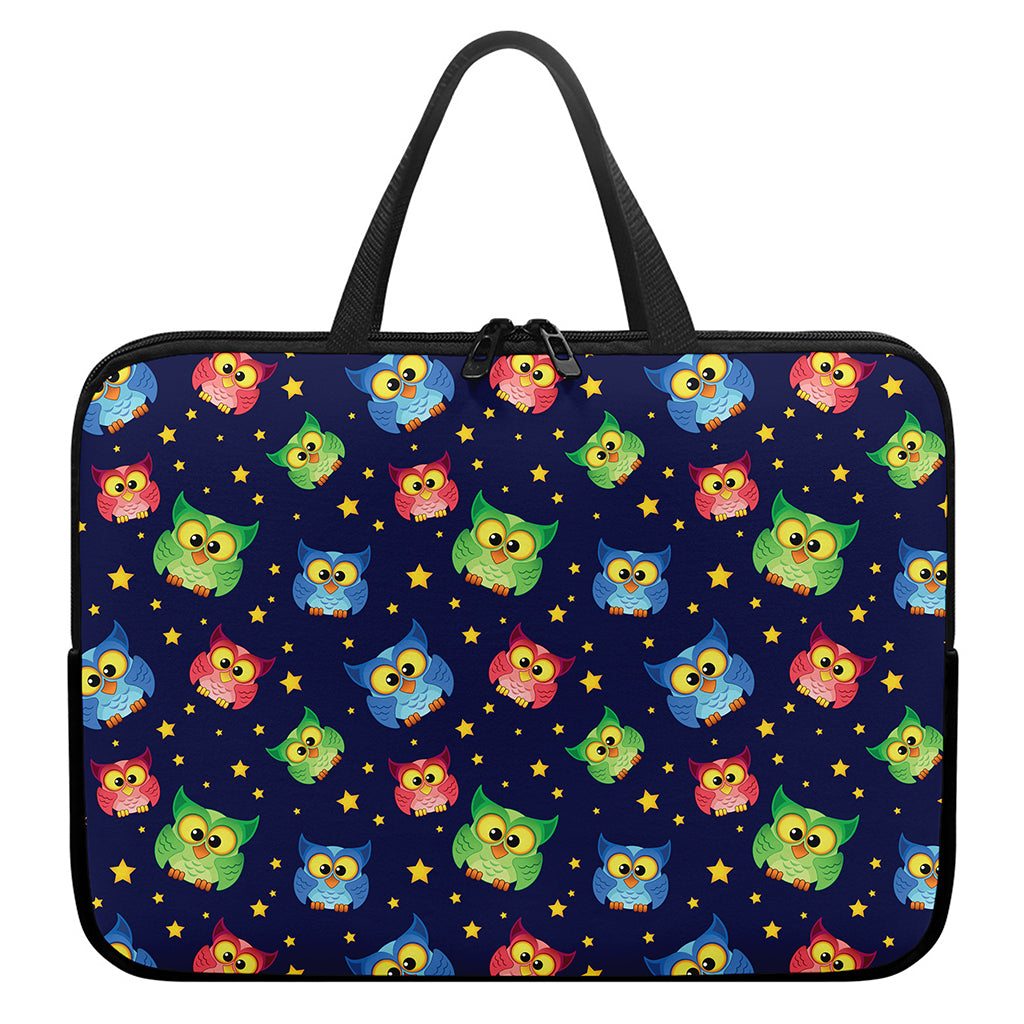 Owl And Star Pattern Print Laptop Sleeve With Handle
