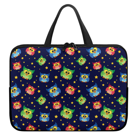 Owl And Star Pattern Print Laptop Sleeve With Handle