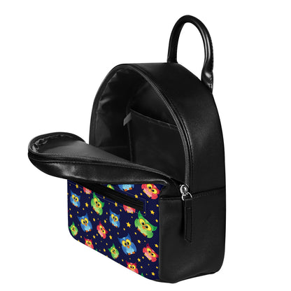 Owl And Star Pattern Print Leather Backpack