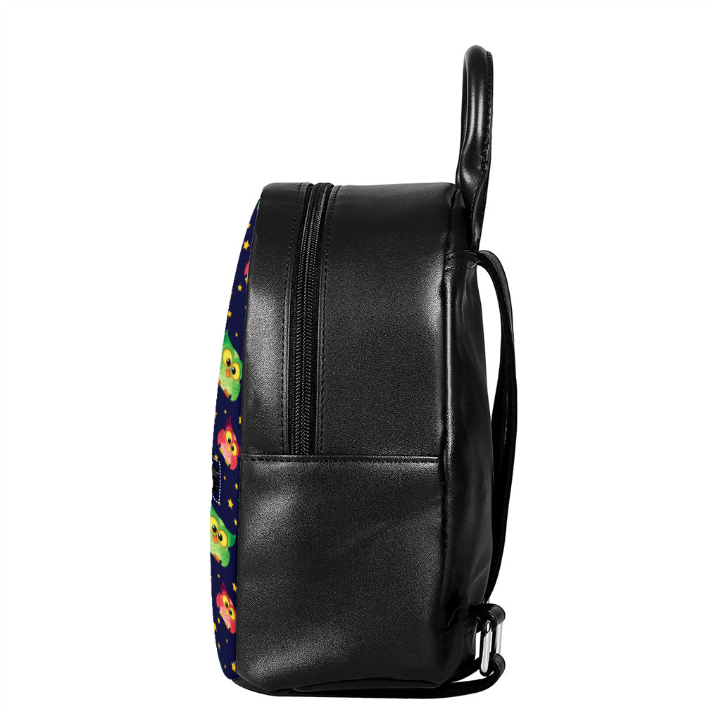 Owl And Star Pattern Print Leather Backpack