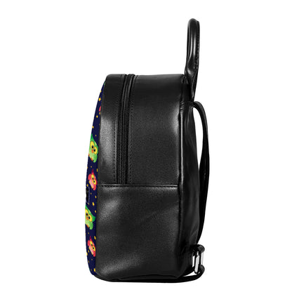 Owl And Star Pattern Print Leather Backpack