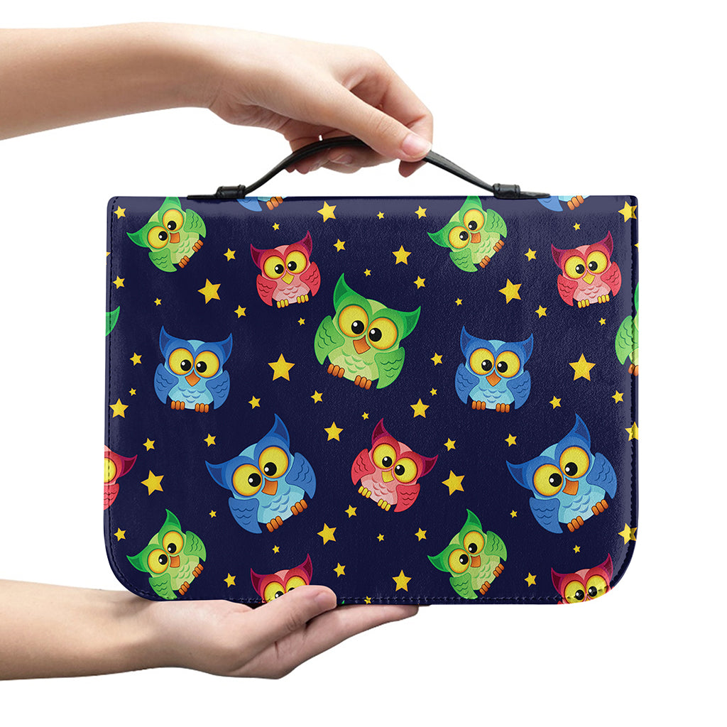 Owl And Star Pattern Print Leather Bible Cover