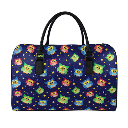 Owl And Star Pattern Print Leather Duffle Bag
