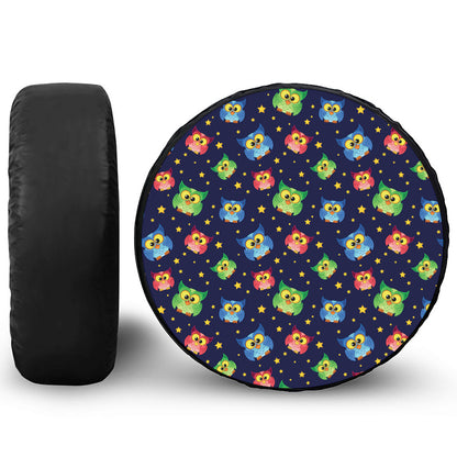 Owl And Star Pattern Print Leather Spare Tire Cover