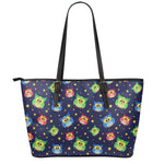 Owl And Star Pattern Print Leather Tote Bag
