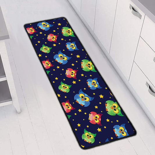 Owl And Star Pattern Print Long Kitchen Mat