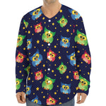 Owl And Star Pattern Print Long Sleeve Baseball Jersey