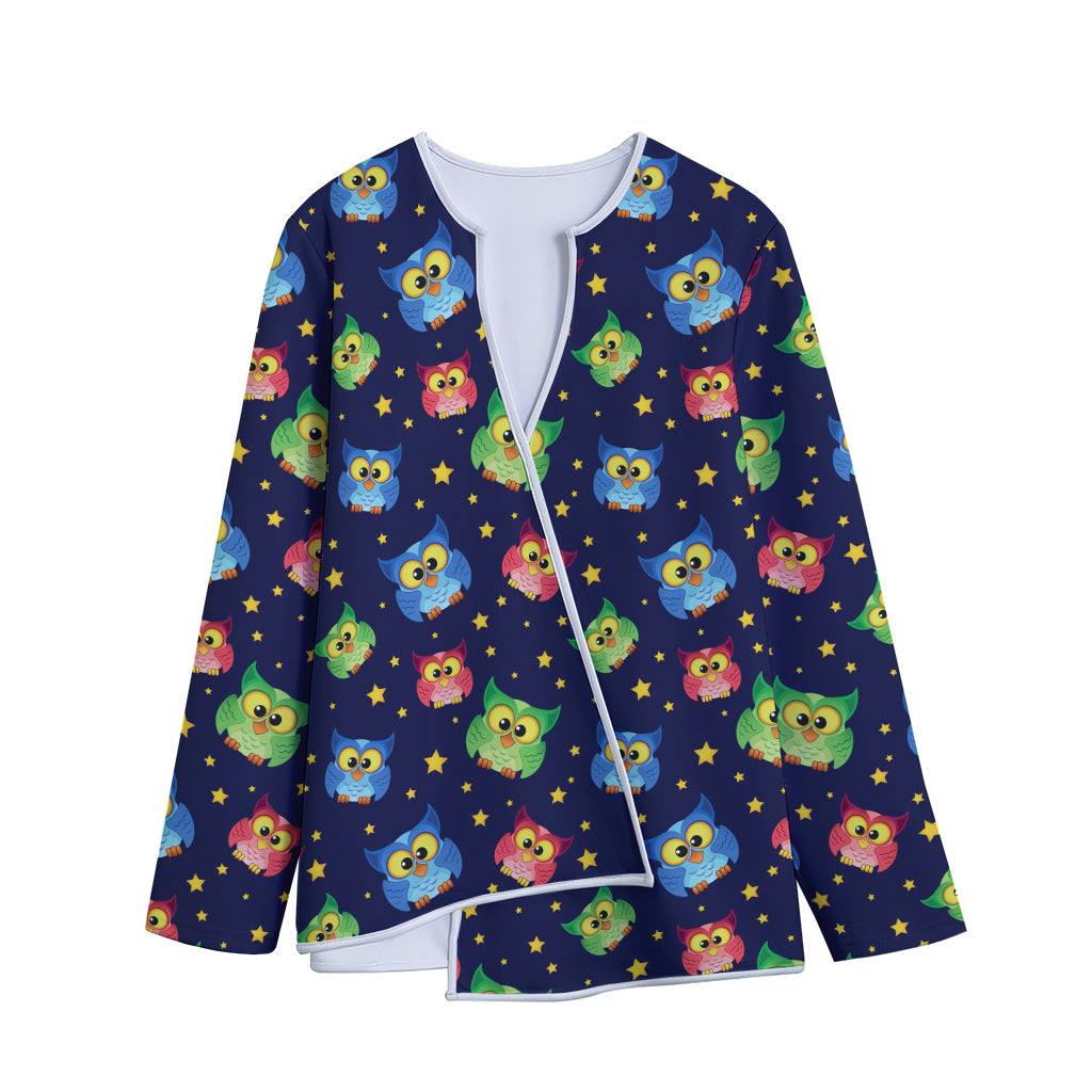 Owl And Star Pattern Print Long Sleeve Short Coat