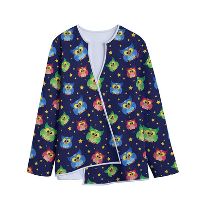 Owl And Star Pattern Print Long Sleeve Short Coat