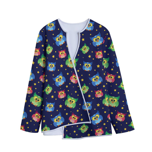 Owl And Star Pattern Print Long Sleeve Short Coat