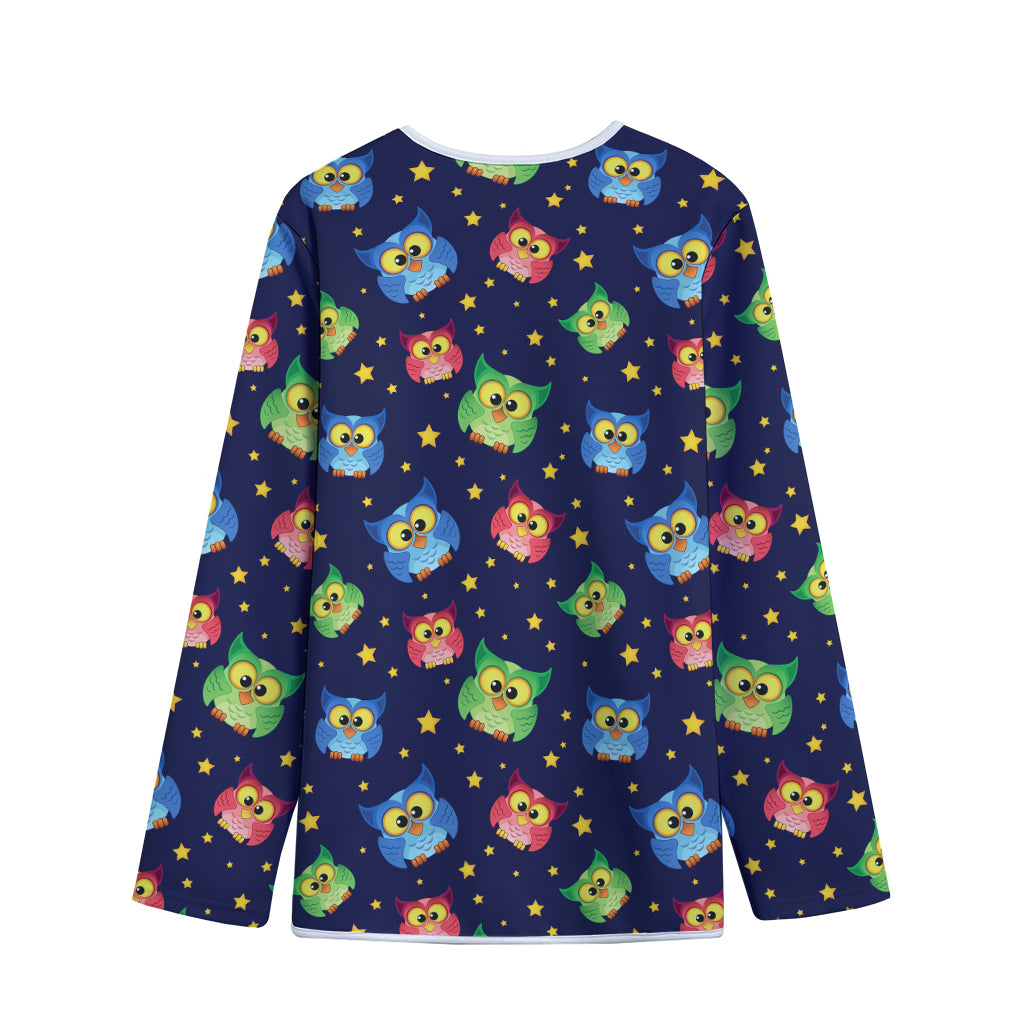 Owl And Star Pattern Print Long Sleeve Short Coat