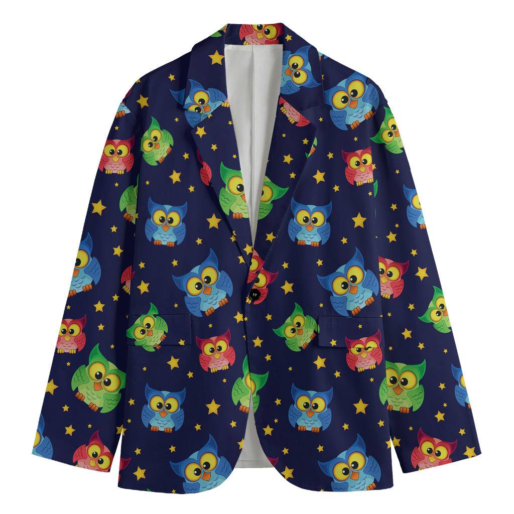 Owl And Star Pattern Print Men's Blazer