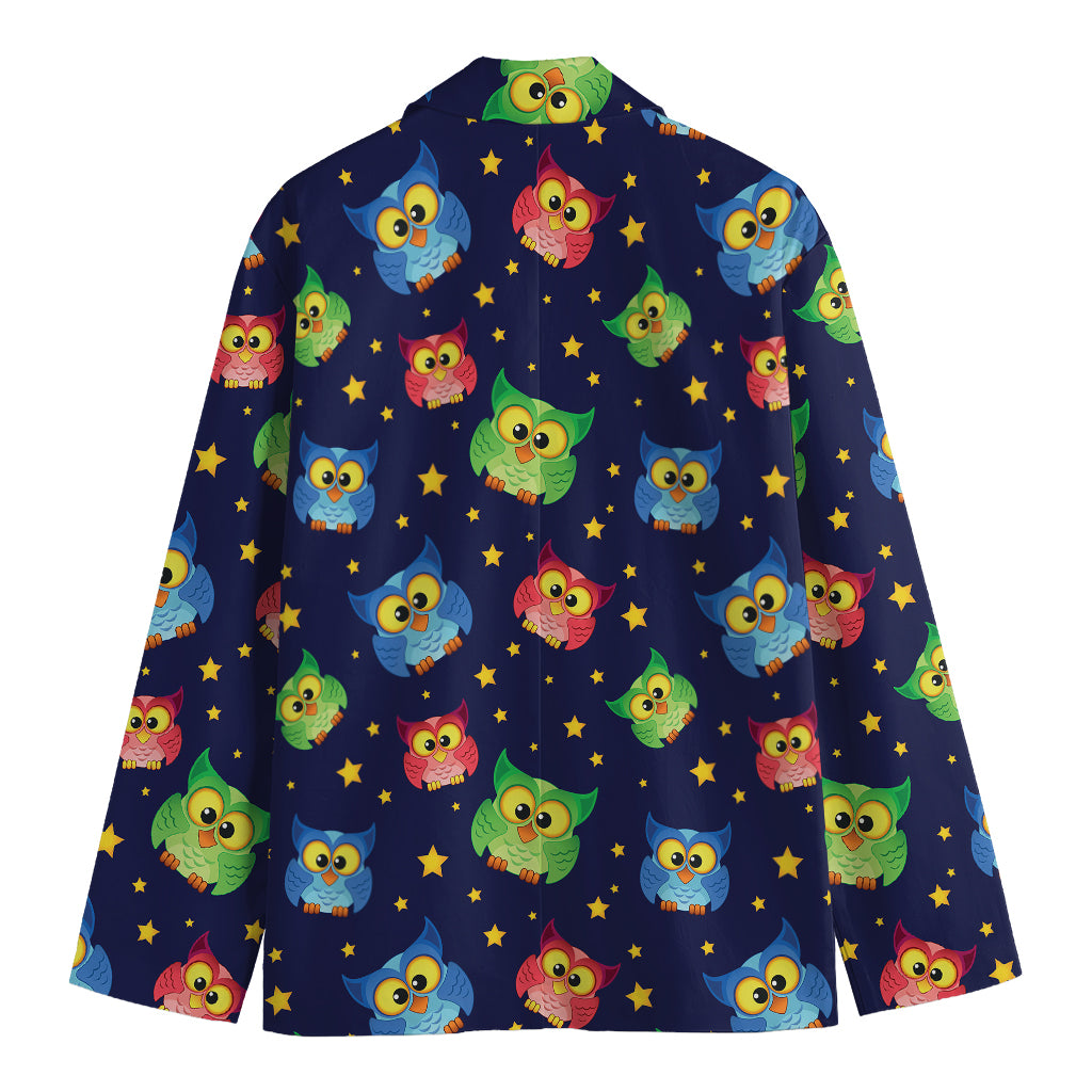 Owl And Star Pattern Print Men's Blazer
