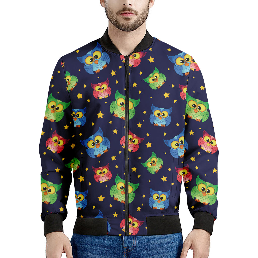 Owl And Star Pattern Print Men's Bomber Jacket