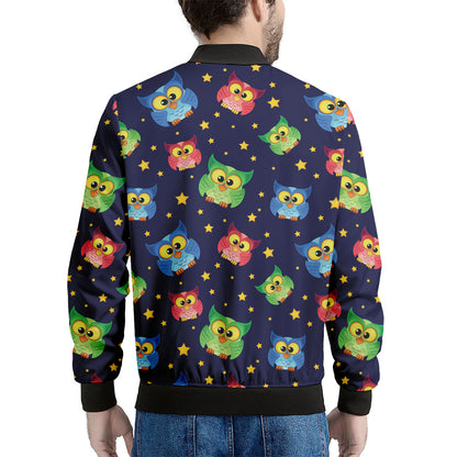 Owl And Star Pattern Print Men's Bomber Jacket