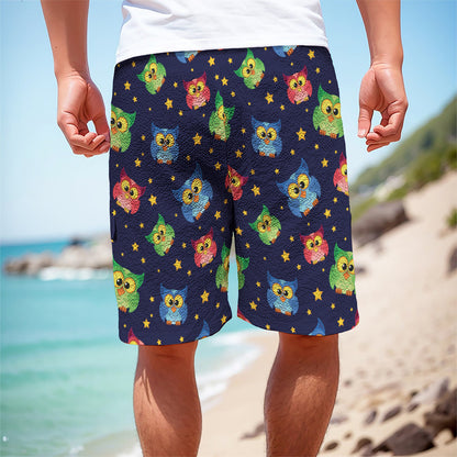 Owl And Star Pattern Print Men's Cargo Shorts