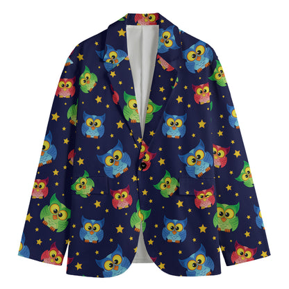 Owl And Star Pattern Print Men's Cotton Blazer