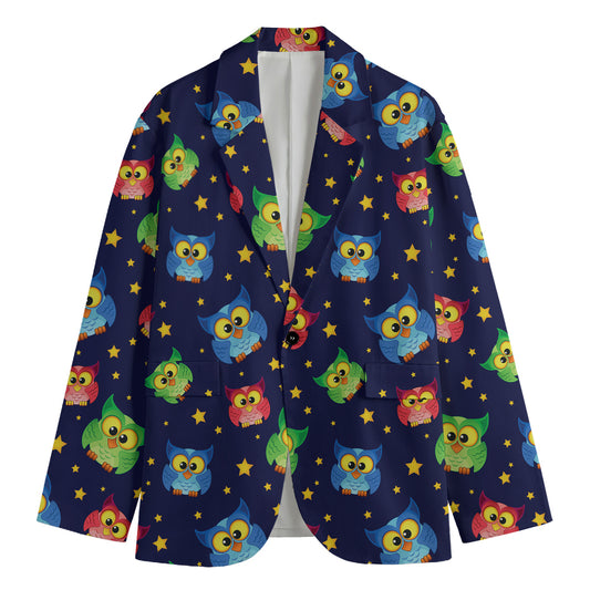 Owl And Star Pattern Print Men's Cotton Blazer