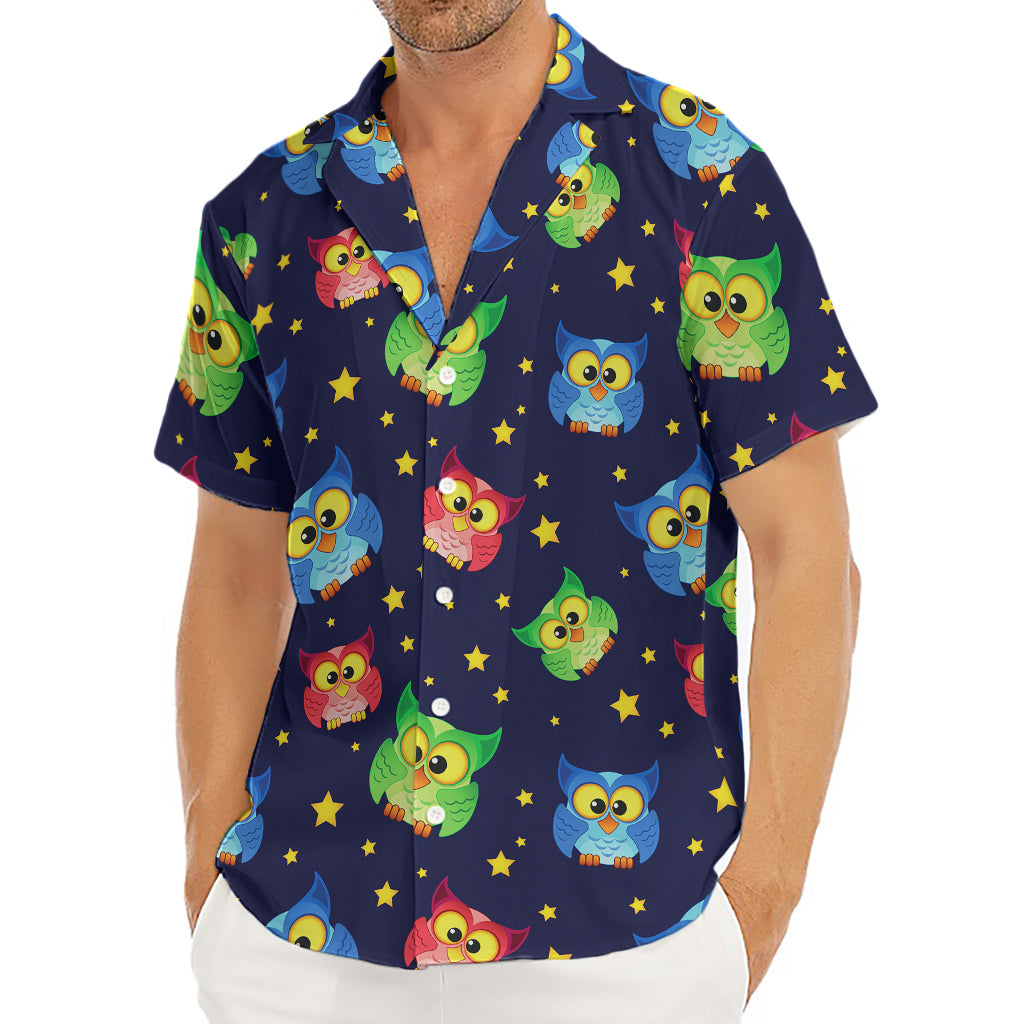 Owl And Star Pattern Print Men's Deep V-Neck Shirt