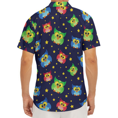 Owl And Star Pattern Print Men's Deep V-Neck Shirt