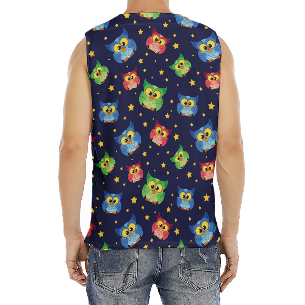 Owl And Star Pattern Print Men's Fitness Tank Top