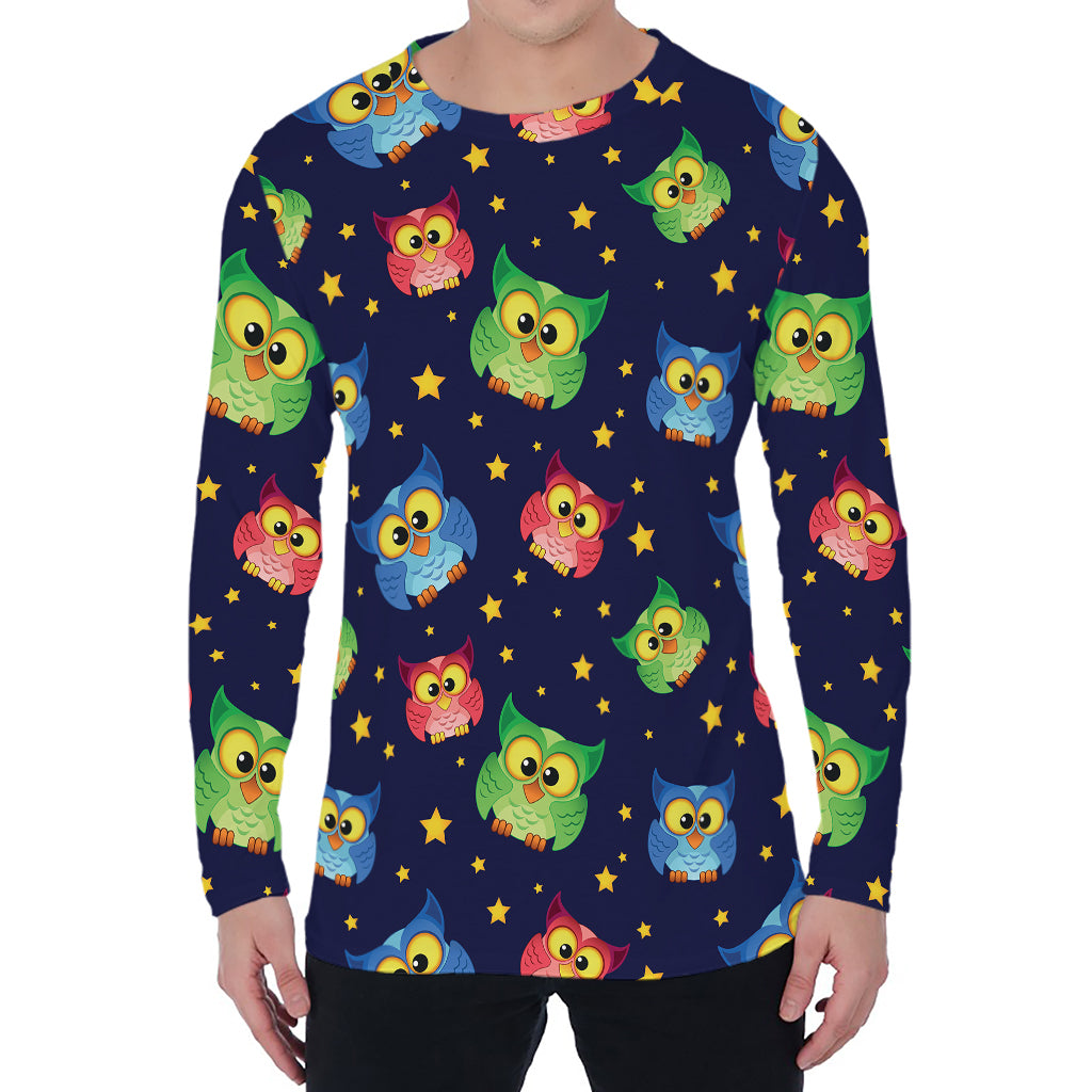 Owl And Star Pattern Print Men's Long Sleeve T-Shirt