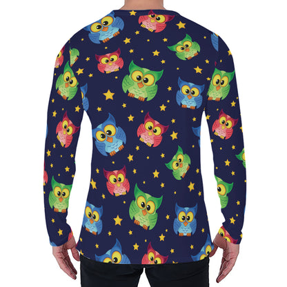 Owl And Star Pattern Print Men's Long Sleeve T-Shirt